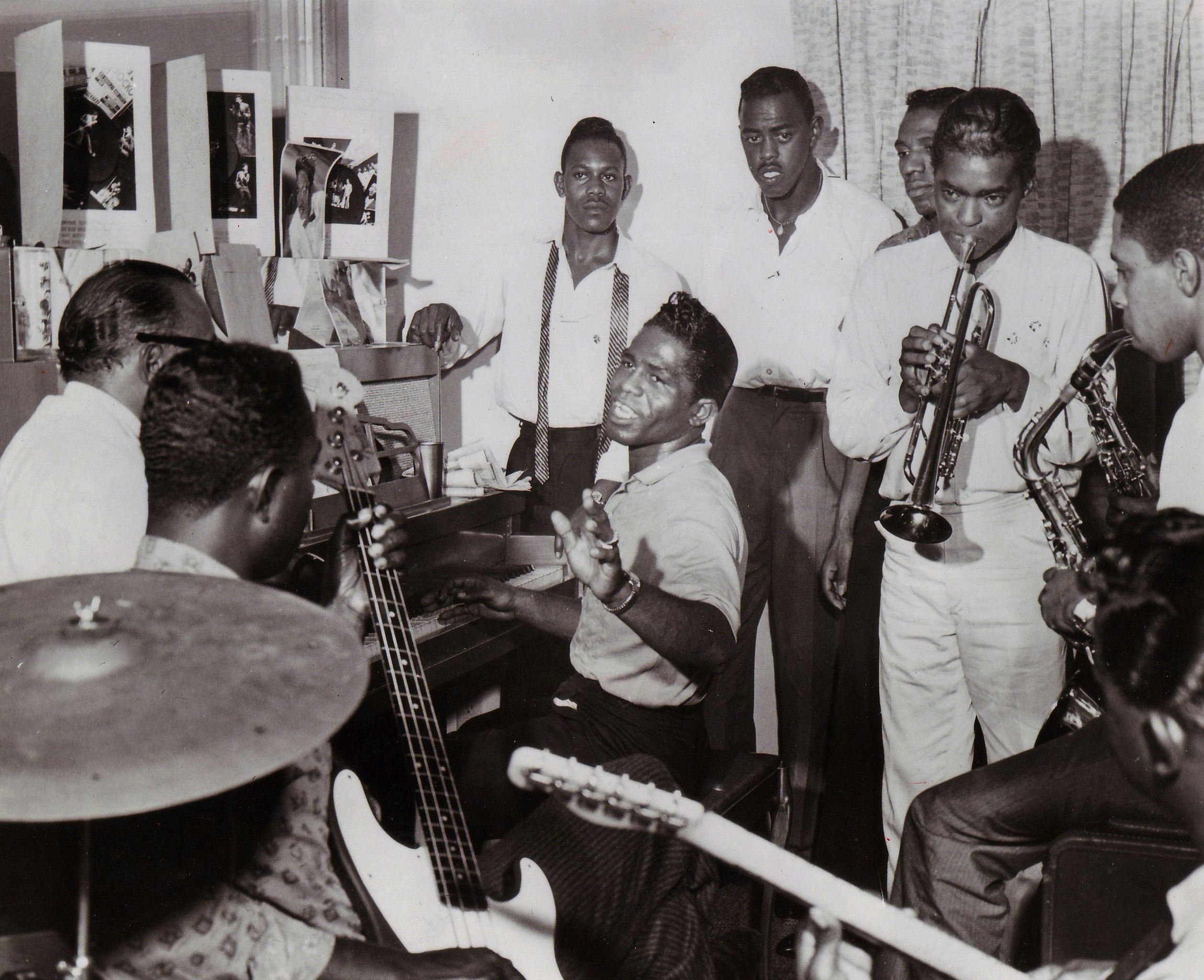 James Brown rehearsing with the Famous Flames. Photo by Gilles Petard/Redferns.